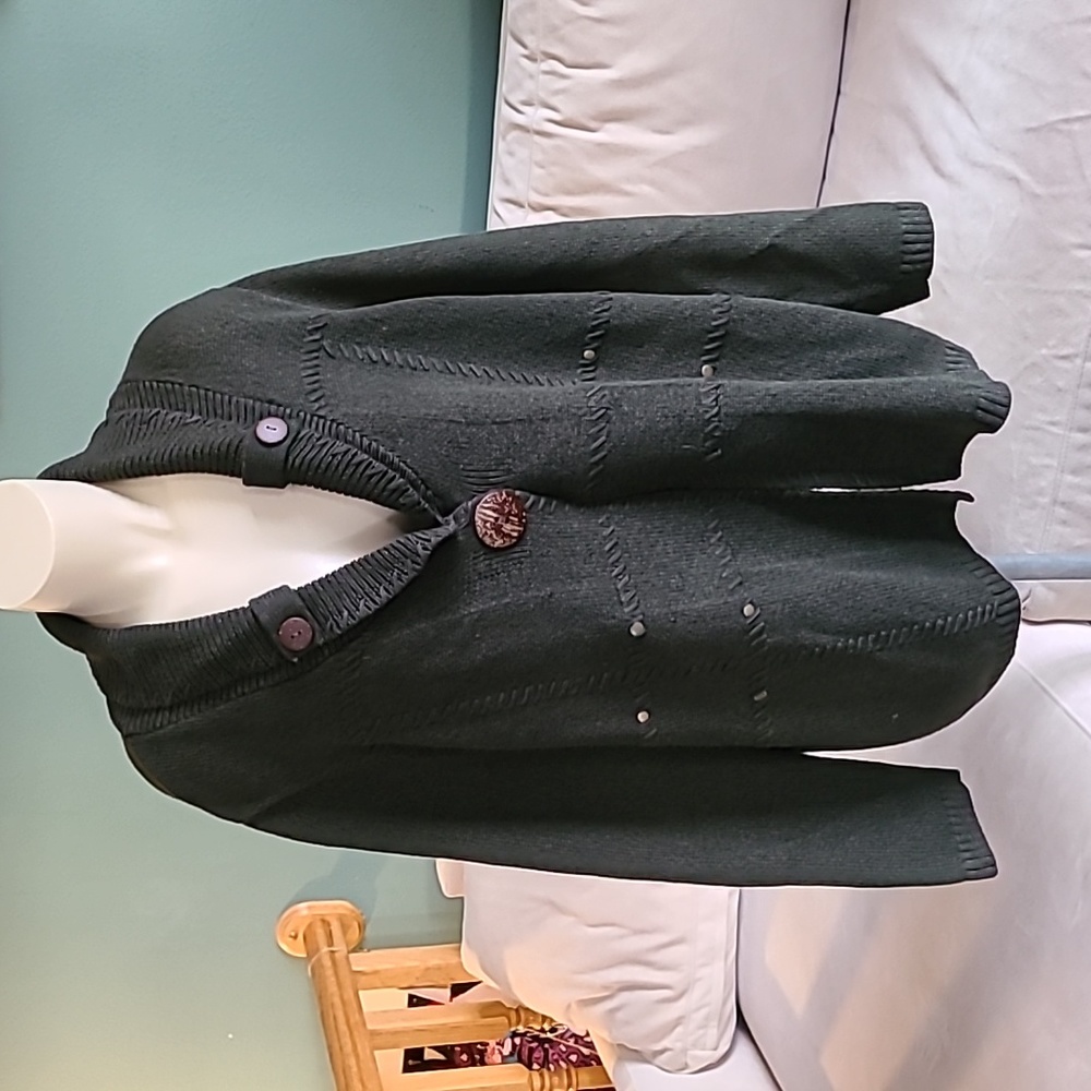 CJ Banks Hunter Green Cardigan Fishermen's Sweater